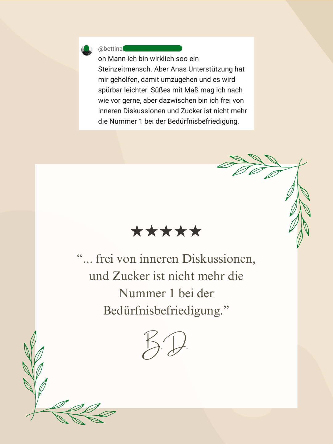 Klientin dankt für konstruktive psychologische Beratung, Klarheit in einer schweren Entscheidung, Mut und hilfreiche Werkzeuge zur Bewältigung einer herausfordernden Lebensphase